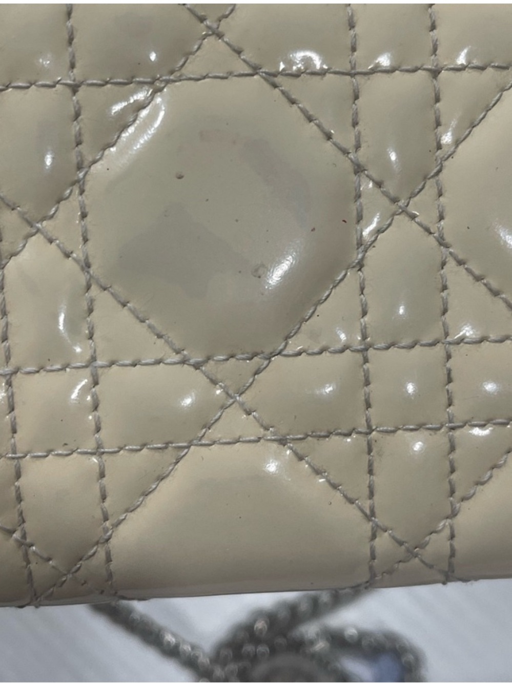Christian Dior Patent Cannage Lady Dior Rendezvous Wallet On Chain in Beige - Picture 14 of 16